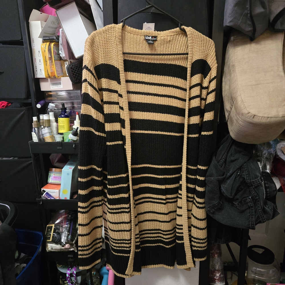 Love By Chesley Black and Tan Striped Women's Sweater